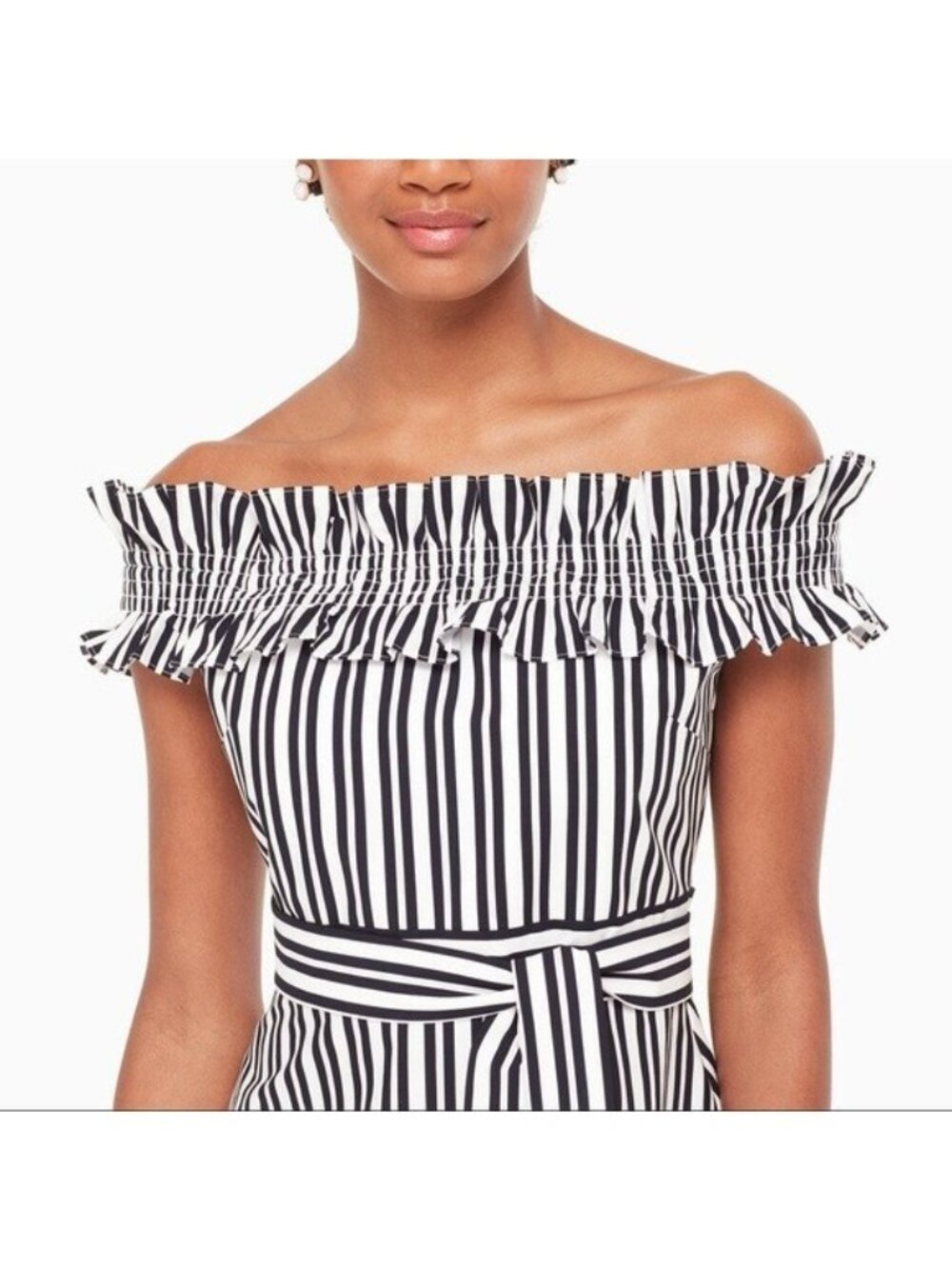 NEW KATE SPADE NEW YORK Candy Stripe Poplin lined Off-the-Shoulder Dress Size 8